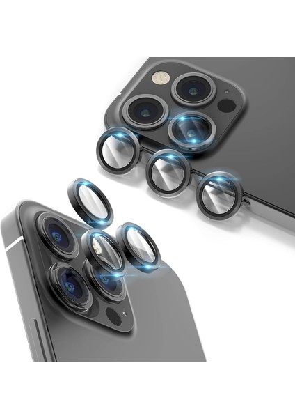 iPhone 13 Pro Max Kamera Koruyucu Lens Alüminyum Alışımlı Cam (siyah)
