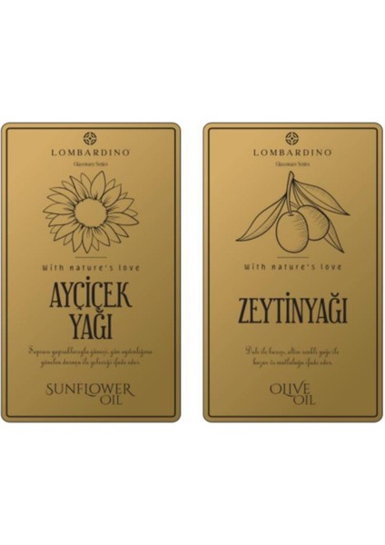 Lombardino 2 Adet Zeytinyağı ve Ayçicek Yağı Etiketi Sticker Seti 11 x 6 6 cm Gold