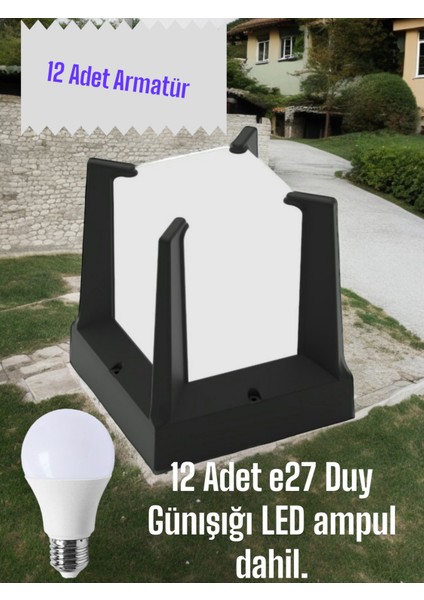 12 Adet Günışığı Ampul Dahil E27 Duy Bahçe Duvar Armatürü, Modern Tasarım Dekoratif Set Üstü Aplik
