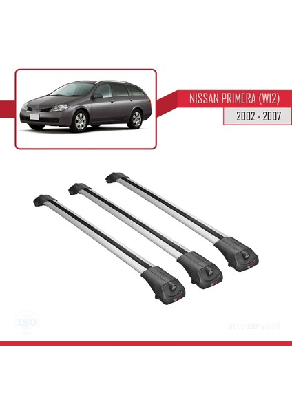 Nissan Primera (W12) 2002-2007 Arası ile Uyumlu Ace-1 Ara Atkı Tavan Barı Gri 3 Adet Bar modelleri