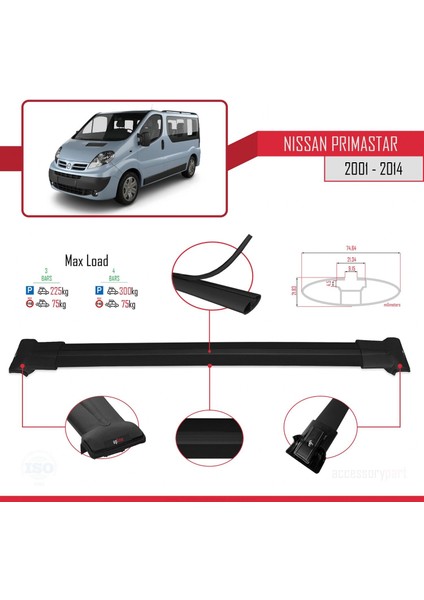 Nissan Primastar 2001-2014 Arası ile Uyumlu Fly Model Ara Atkı Tavan Barı Siyah 3 Adet Bar fırsatları
