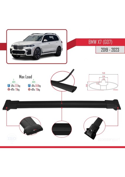 Bmw X7 (G07) 2019 Arası ile Uyumlu Fly Model Ara Atkı Tavan Barı Siyah 3 Adet Bar fırsatları
