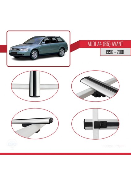 Audi A4 (B5) Avant 1996-2001 Arası ile Uyumlu Basic Model Ara Atkı Tavan Barı Gri 3 Adet fırsatları