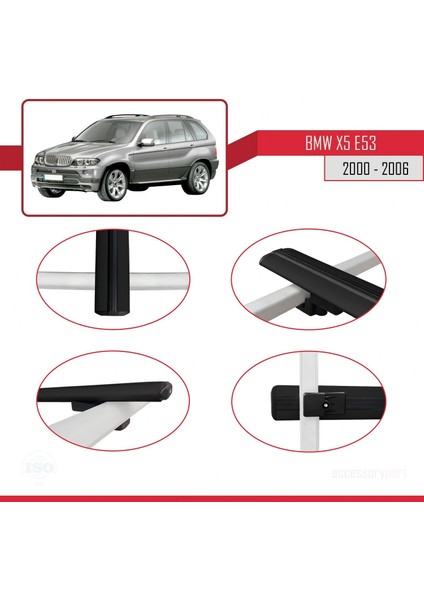 Bmw X5 (E53) 2000-2006 Arası ile Uyumlu Basic Model Ara Atkı Tavan Barı Siyah 3 Adet fırsatları