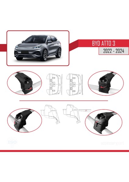 Byd Atto 3 2022 ve Sonrası ile Uyumlu Ace-2 Ara Atkı Tavan Barı Gri fırsatları