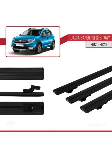 Dacia Sandero Stepway 2012-2020 Arası ile Uyumlu Basic Model Ara Atkı Tavan Barı Siyah 3 Adet modelleri