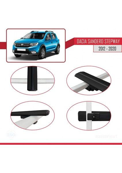 Dacia Sandero Stepway 2012-2020 Arası ile Uyumlu Basic Model Ara Atkı Tavan Barı Siyah 3 Adet fırsatları