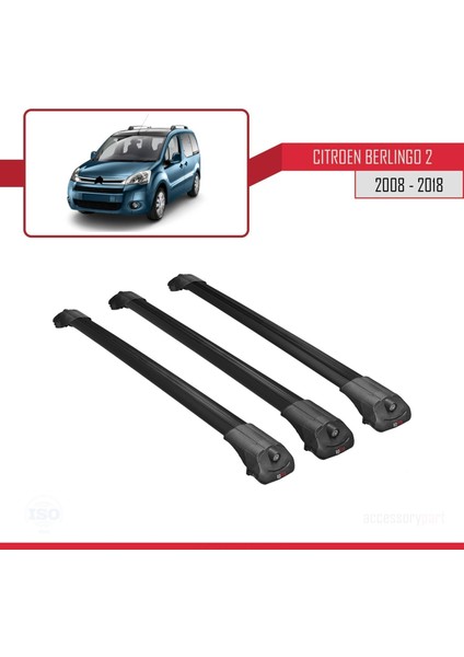 Citroen Berlingo 2008-2018 Arası ile Uyumlu Ace-1 Ara Atkı Tavan Barı Siyah 3 Adet Bar fırsatları