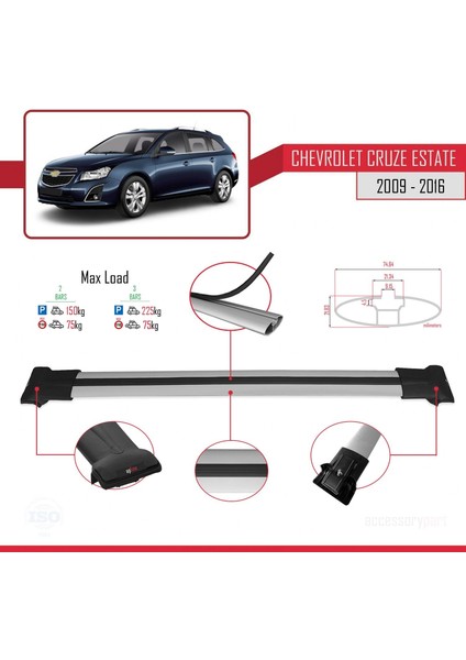 Chevrolet Cruze 2009-2016 Arası ile Uyumlu Fly Model Ara Atkı Tavan Barı Gri fırsatları