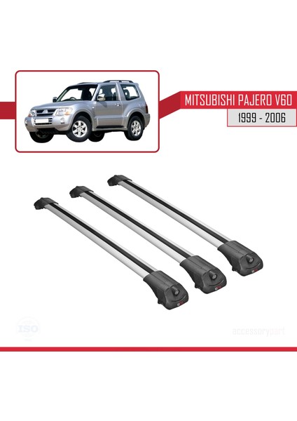 Mitsubishi Pajero (V60) 3 Kapı 1999-2006 Arası ile Uyumlu Ace-1 Ara Atkı Tavan Barı Gri 3 Adet Bar modelleri