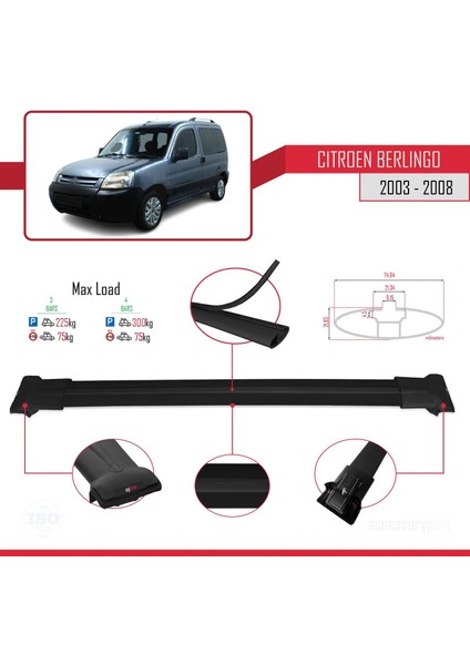 Citroen Berlingo 2003-2008 Arası ile Uyumlu Fly Model Ara Atkı Tavan Barı Siyah 3 Adet Bar fırsatları