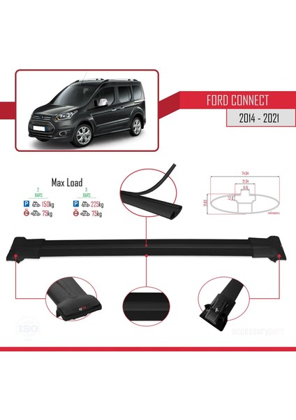 Ford Connect 2014-2021 Arası ile Uyumlu Fly Model Ara Atkı Tavan Barı Siyah fırsatları