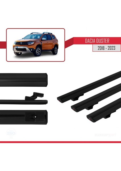 Dacia Duster 2018-2023 Arası ile Uyumlu Basic Model Ara Atkı Tavan Barı Siyah 3 Adet modelleri
