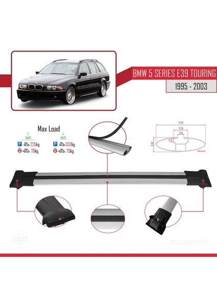Bmw 5 Serisi (E39) Tourıng 1995-2003 Arası ile Uyumlu Fly Model Ara Atkı Tavan Barı Gri 3 Adet Bar fırsatları