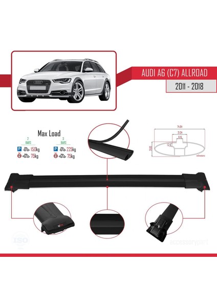 Audi A6 (C7) Allroad 2011-2018 Arası ile Uyumlu Fly Model Ara Atkı Tavan Barı Siyah fırsatları