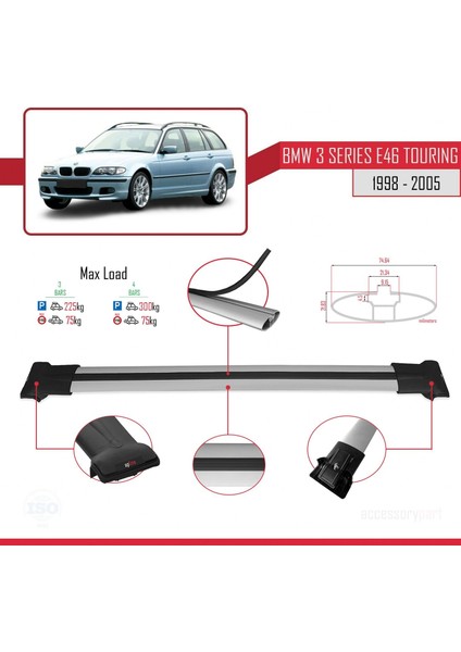 Bmw 3 Serisi (E46) Tourıng 1998-2005 Arası ile Uyumlu Fly Model Ara Atkı Tavan Barı Gri 3 Adet Bar fırsatları