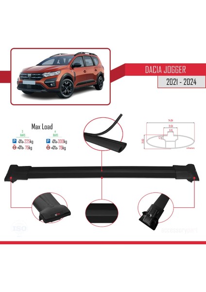 Dacia Jogger 2021 ve Sonrası ile Uyumlu Fly Model Ara Atkı Tavan Barı Siyah 3 Adet Bar fırsatları