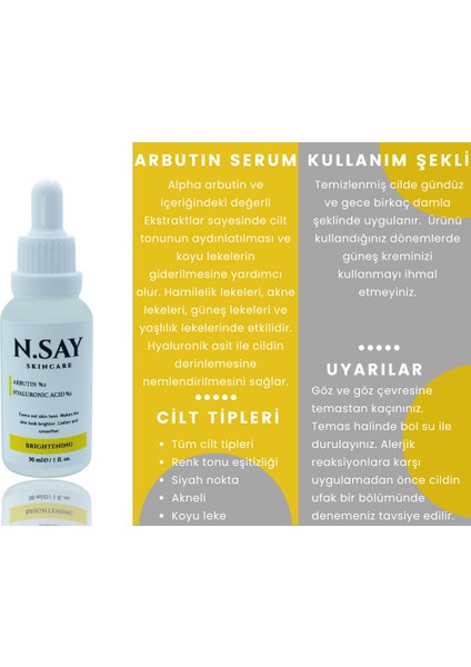 Leke Karşıtı Arbutin Cilt Bakım Serumu Arbutin %2 Hyaluronic Acid 30 ml fırsatları