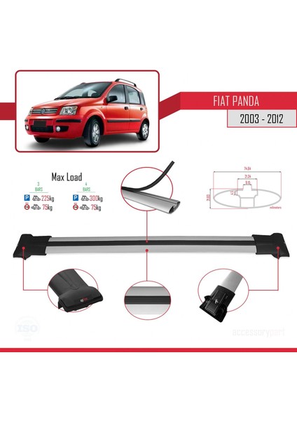 Fiat Panda 2003-2012 Arası ile Uyumlu Fly Model Ara Atkı Tavan Barı Gri 3 Adet Bar fırsatları