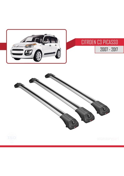 Citroen C3 Picasso 2007 - 2017 Arası ile Uyumlu Ace-1 Ara Atkı Tavan Barı Gri 3 Adet Bar modelleri