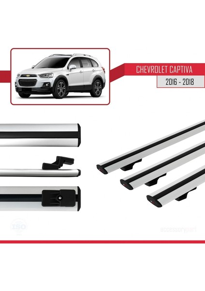 Chevrolet Captiva 2016-2018 Arası ile Uyumlu Basic Model Ara Atkı Tavan Barı Gri 3 Adet modelleri