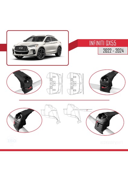 Infiniti QX55 (J55) 2022 ve Sonrası ile Uyumlu Ace-2 Ara Atkı Tavan Barı Siyah fırsatları