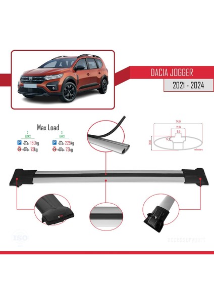 Dacia Jogger 2021 ve Sonrası ile Uyumlu Fly Model Ara Atkı Tavan Barı Gri fırsatları