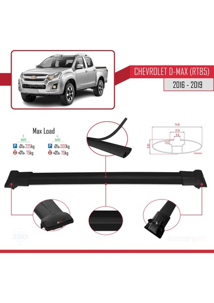 Chevrolet D-Max (RT85) 2016-2019 Arası ile Uyumlu Fly Model Ara Atkı Tavan Barı Siyah 3 Adet Bar fırsatları