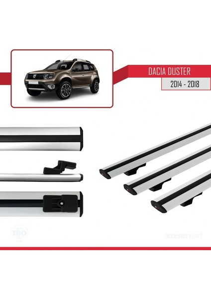 Dacia Duster 2014-2018 Arası ile Uyumlu Basic Model Ara Atkı Tavan Barı Gri 3 Adet modelleri
