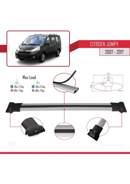 Citroen Jumpy 2007-2017 Arası ile Uyumlu Fly Model Ara Atkı Tavan Barı Gri 3 Adet Bar fırsatları