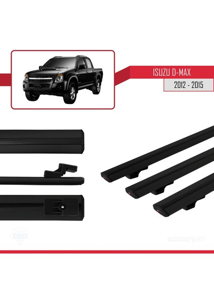 Isuzu D-Max 2012-2015 ile Uyumlu Basic Model Ara Atkı Tavan Barı Siyah 3 Adet modelleri