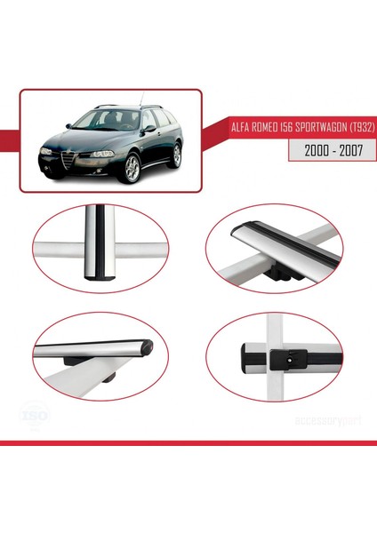 Alfa Romeo 156 Sportwagon (T932) 2000-2007 Arası ile Uyumlu Basic Model Ara Atkı Tavan Barı Gri 3 Adet fırsatları