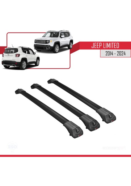 Jeep Limited 2014 ve Sonrası ile Uyumlu Ace-1 Ara Atkı Tavan Barı Siyah 3 Adet Bar modelleri