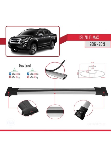 Isuzu D-Max 2016-2019 Arası ile Uyumlu Fly Model Ara Atkı Tavan Barı Gri 3 Adet Bar fırsatları