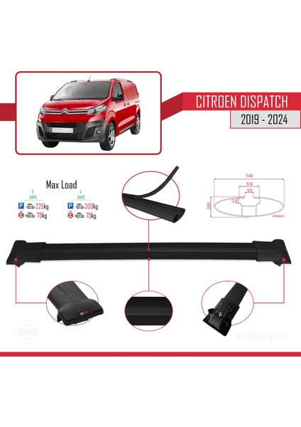 Citroen Dispatch 2019 ve Sonrası ile Uyumlu Fly Model Ara Atkı Tavan Barı Siyah 3 Adet fırsatları