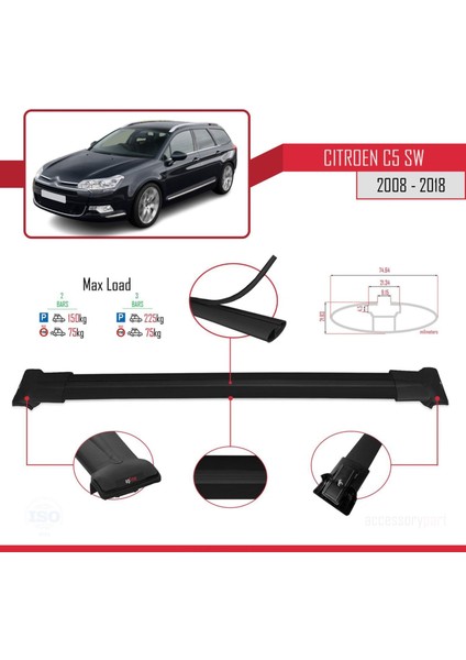 Citroen C5 Sw 2008-2018 Arası ile Uyumlu Fly Model Ara Atkı Tavan Barı Siyah fırsatları