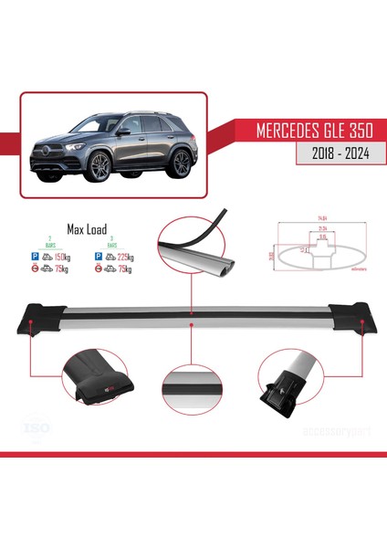 Mercedes Gle (V167) 2018 ve Sonrası ile Uyumlu Fly Model Ara Atkı Tavan Barı Gri fırsatları