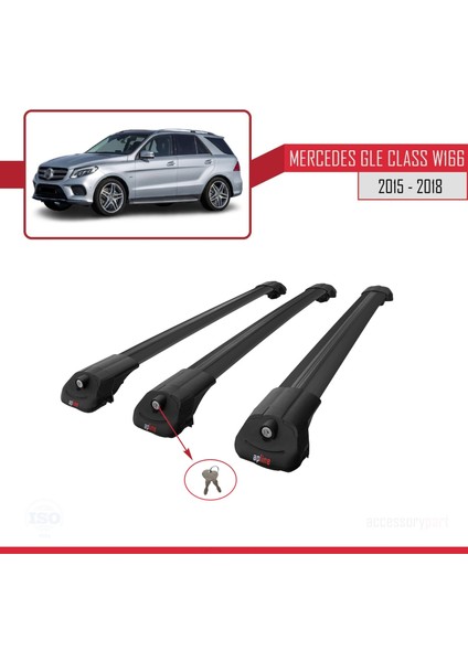 Mercedes Gle Class (W166) 2015-2018 Arası ile Uyumlu Ace-1 Ara Atkı Tavan Barı Siyah 3 Adet Bar fırsatları