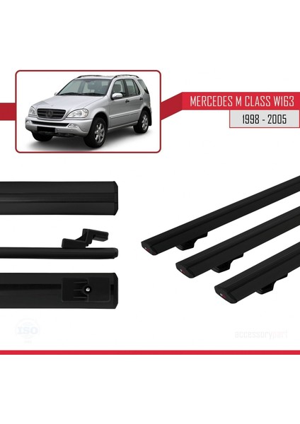 Mercedes M Class (W163) 1998-2005 Arası ile Uyumlu Basic Model Ara Atkı Tavan Barı Siyah 3 Adet modelleri