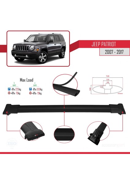 Jeep Patriot 2007-2017 Arası ile Uyumlu Fly Model Ara Atkı Tavan Barı Siyah 3 Adet Bar fırsatları