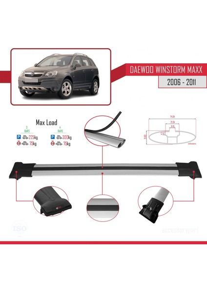 Daewoo Winstorm Maxx 2006-2011 Arası ile Uyumlu Fly Model Ara Atkı Tavan Barı Gri 3 Adet Bar fırsatları