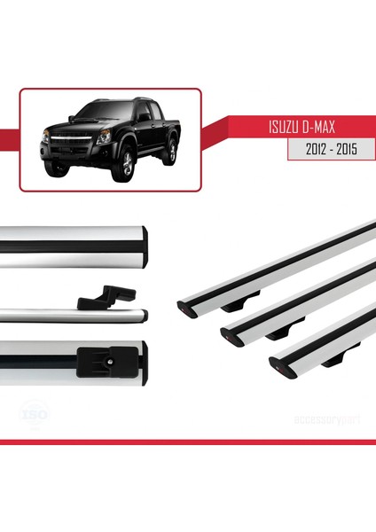 Isuzu D-Max 2012-2015 ile Uyumlu Basic Model Ara Atkı Tavan Barı Gri 3 Adet modelleri