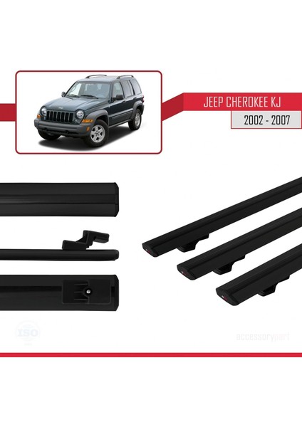 Jeep Cherokee (Kj) 2002-2007 Arası ile Uyumlu Basic Model Ara Atkı Tavan Barı Siyah 3 Adet modelleri