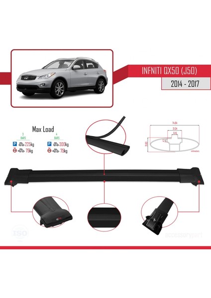 Infiniti QX50 (J50) 2014-2017 Arası ile Uyumlu Fly Model Ara Atkı Tavan Barı Siyah 3 Adet Bar fırsatları