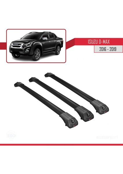 Isuzu D-Max 2016-2019 Arası ile Uyumlu Ace-1 Ara Atkı Tavan Barı Siyah 3 Adet Bar modelleri