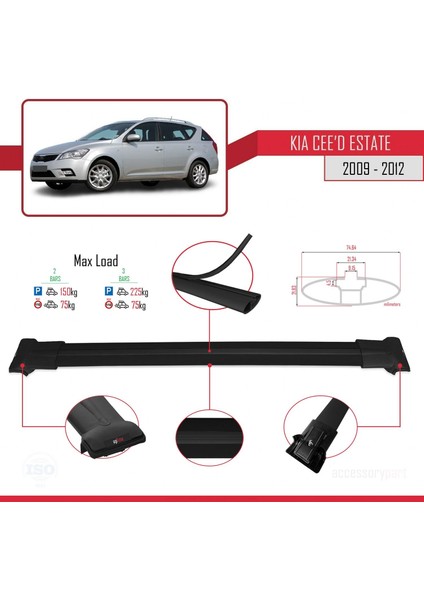 Kia Ceed Sportswagon 2009-2012 Arası ile Uyumlu Fly Model Ara Atkı Tavan Barı Siyah fırsatları