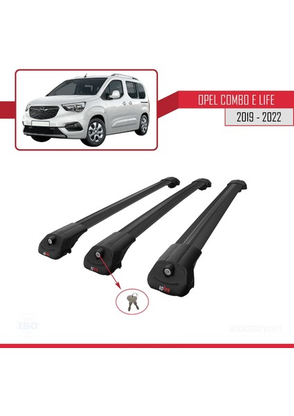 Opel Combo (E) Panelvan 2019-2022 Arası ile Uyumlu Ace-1 Ara Atkı Tavan Barı Siyah 3 Adet Bar
