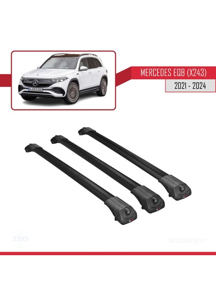Mercedes Eqb (X243) 2021 ve Sonrası ile Uyumlu Ace-1 Ara Atkı Tavan Barı Siyah 3 Adet Bar modelleri