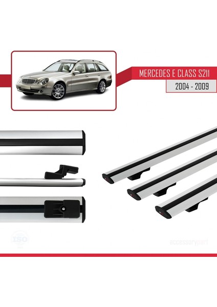 Mercedes E Class S211 2004-2009 Arası ile Uyumlu Basic Model Ara Atkı Tavan Barı Gri 3 Adet modelleri