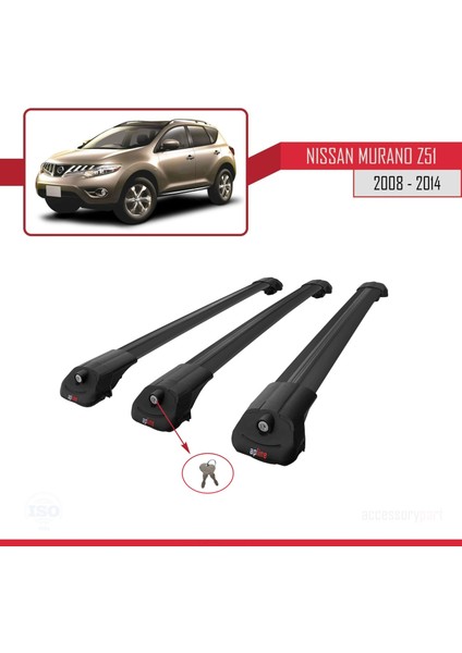Nissan Murano (Z51) 2008-2014 Arası ile Uyumlu Ace-1 Ara Atkı Tavan Barı Siyah 3 Adet Bar fırsatları